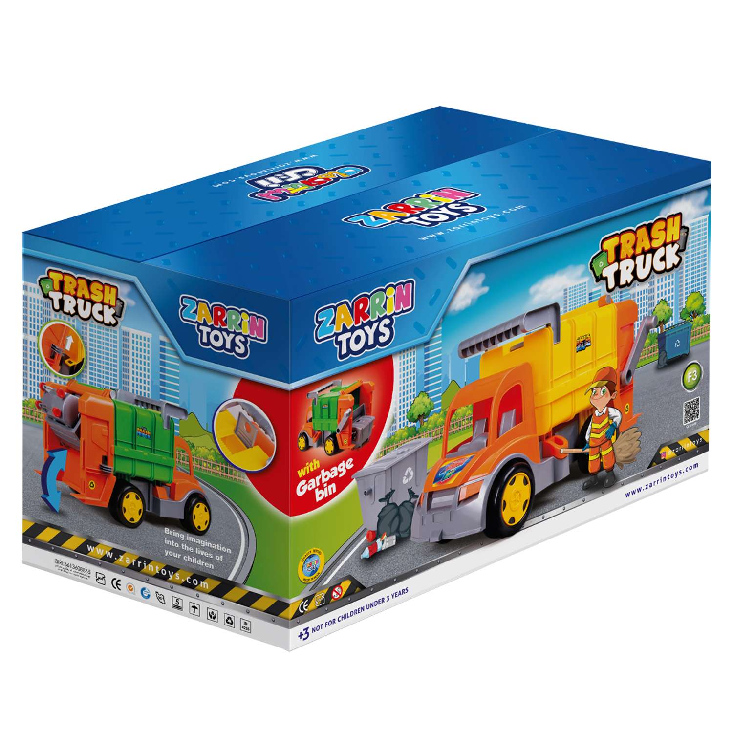 Мусоровоз игрушечный Zarrin Toys TrashTruck с баком F3-2/оранжевый-зеленый - фото 5
