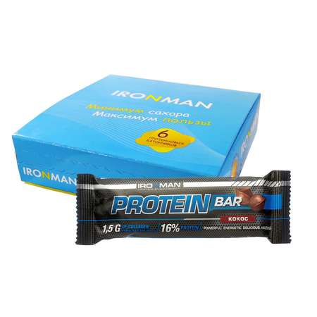 Протеиновый батончик IronMan Protein Bar кокос 6*50 г