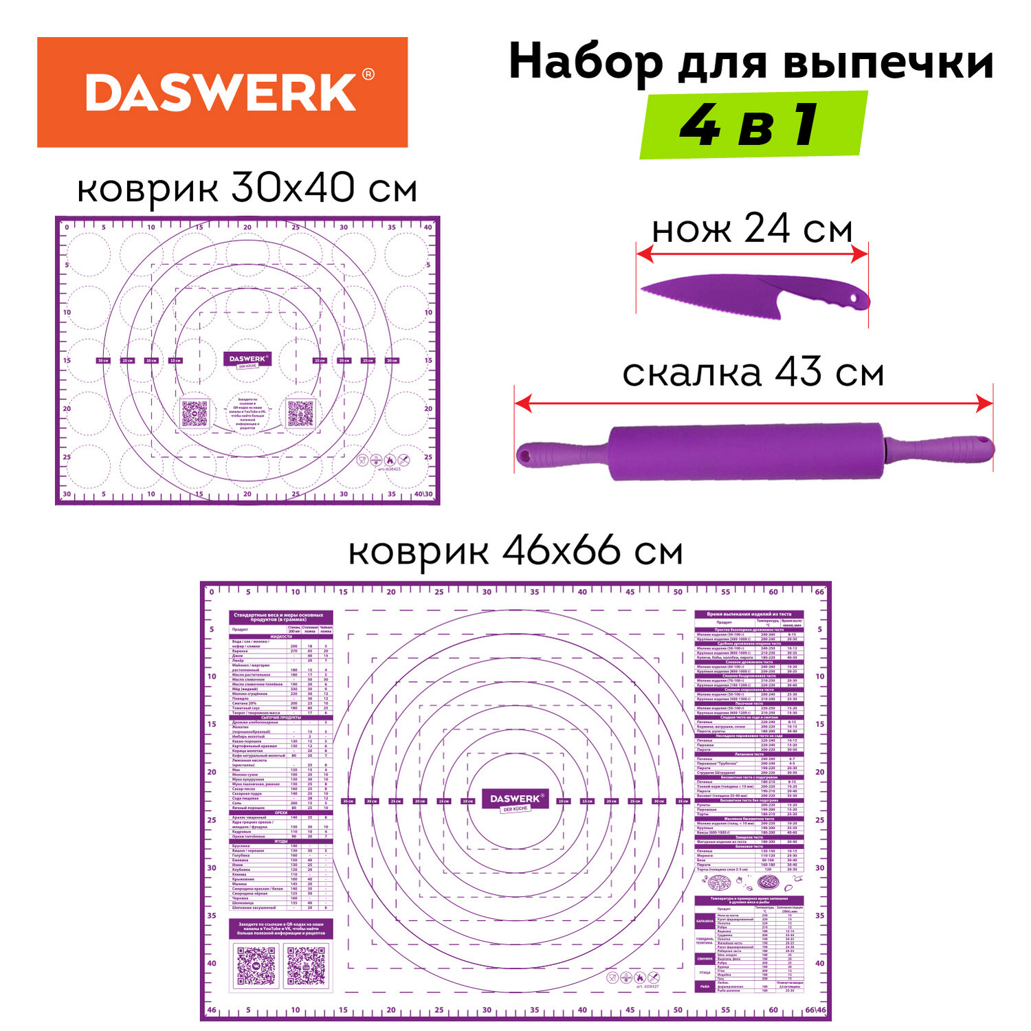 Коврики силиконовые DASWERK антипригарные для выпечки теста и духовки 4 в 1 - фото 2