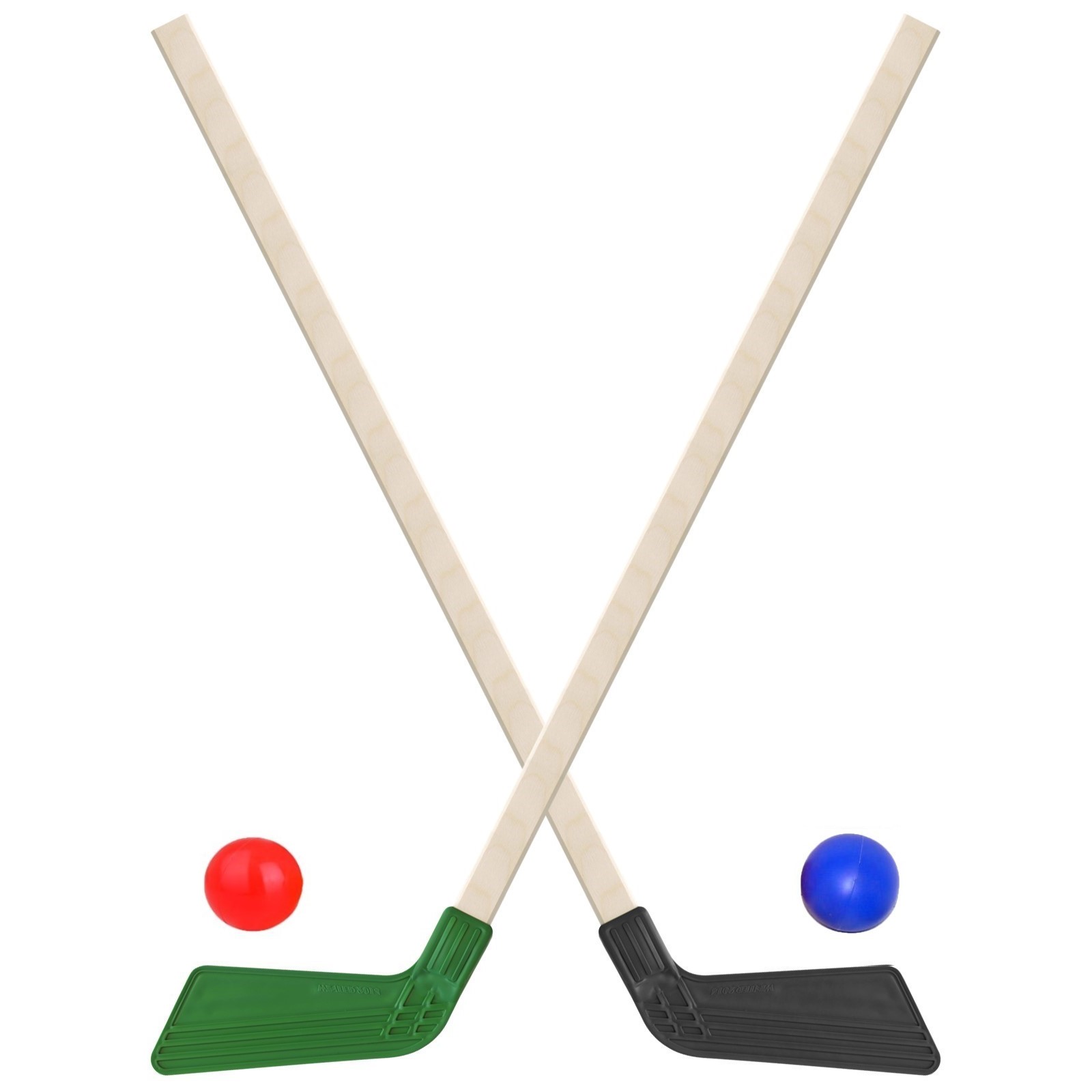 Набор для хоккея Задира Клюшка хоккейная детская 2 шт черная + зеленая + 2 мяча - фото 1