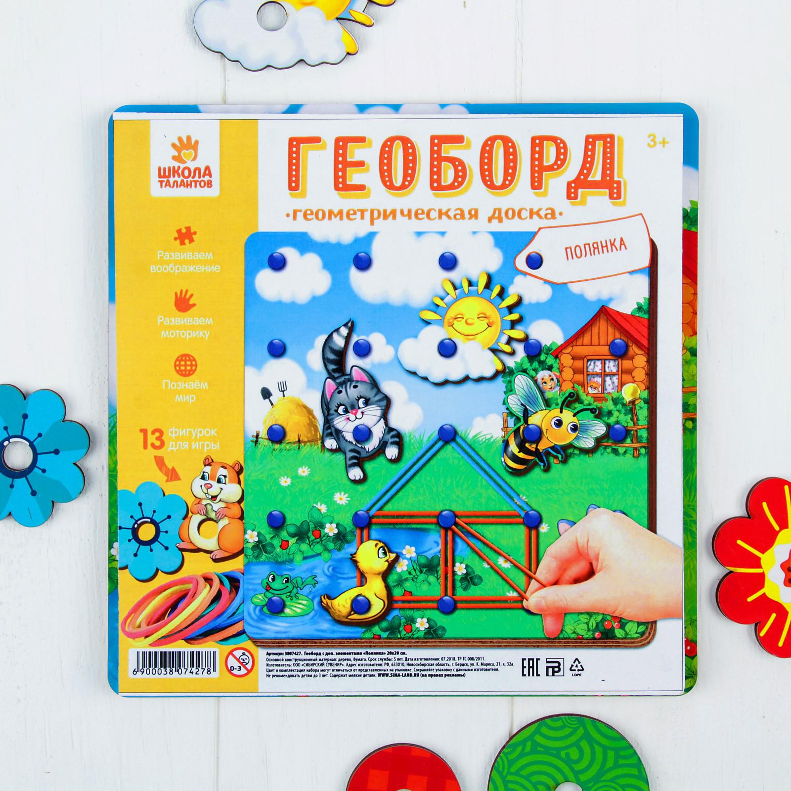 Настольная игра. Геоборд с доп. элементами Полянка 20х20 см