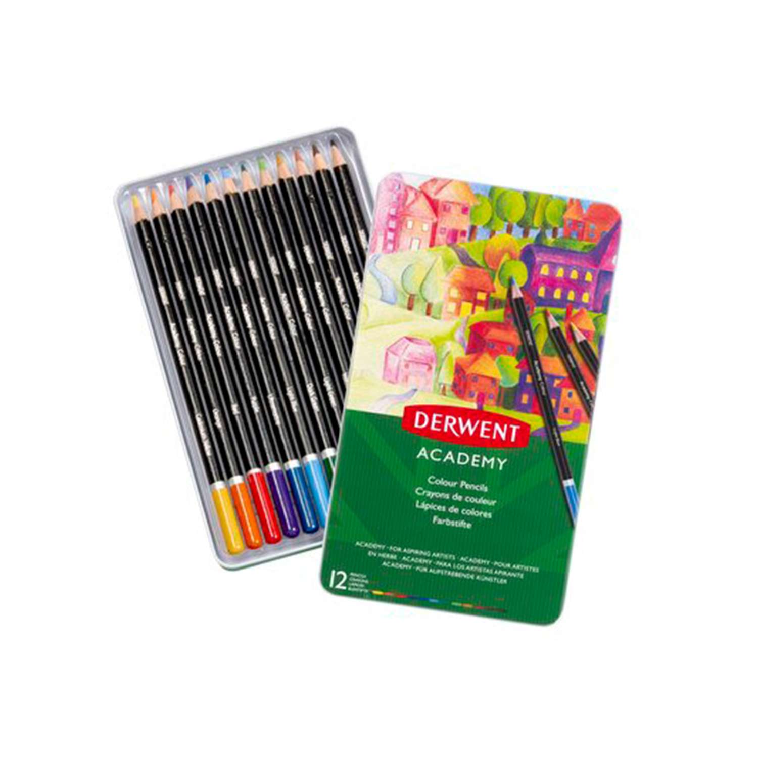 Набор цветных карандашей DERWENT Academy Colour 12 цветов металлическая коробка 2301937 - фото 2