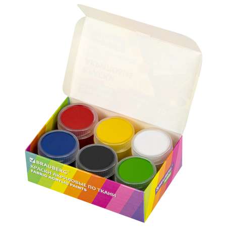 Краски акриловые Brauberg набор по ткани для рисования 6 цветов