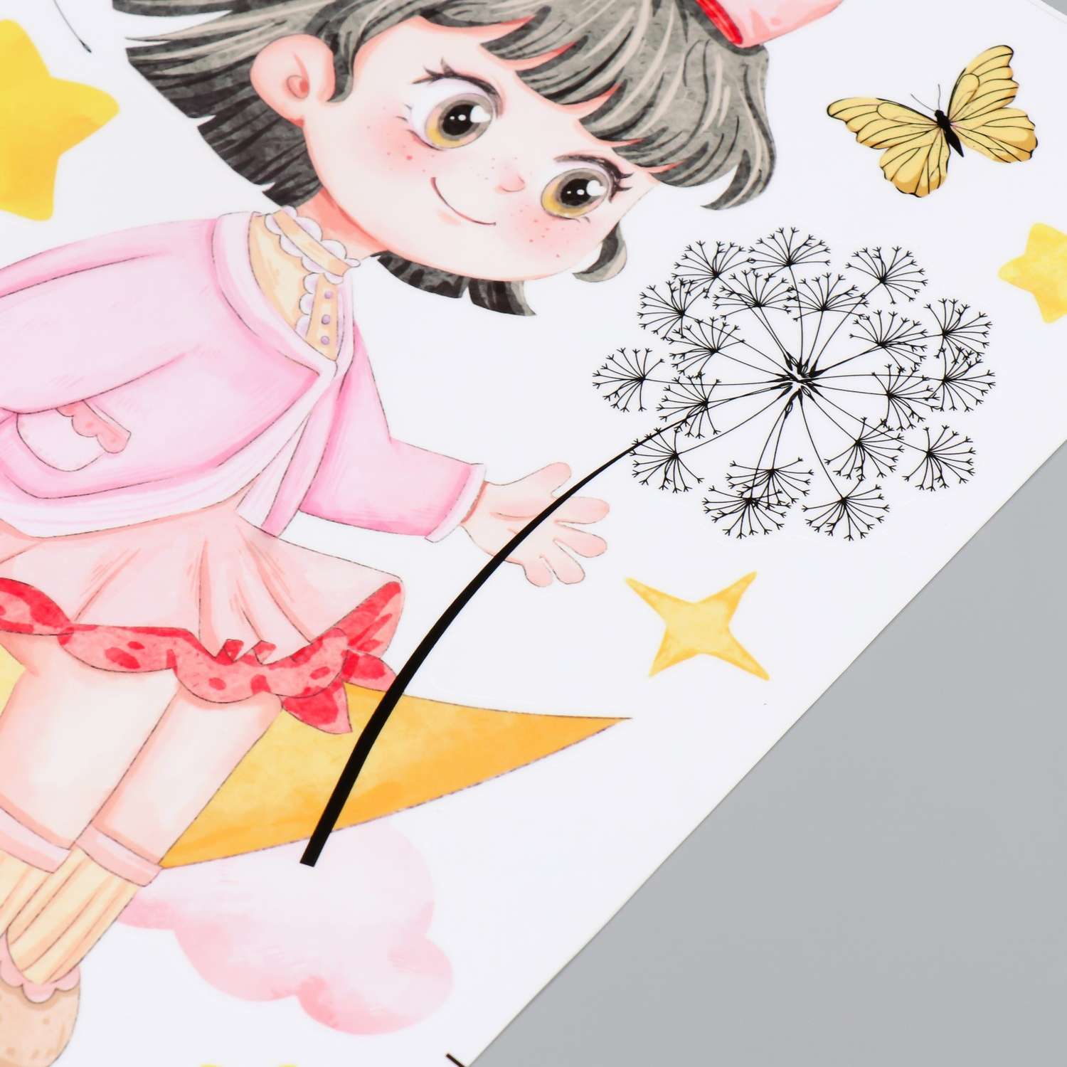 Наклейка Zabiaka пластик интерьерная цветная «Девочка на месяце с одуванчиком» 30х90 см - фото 3