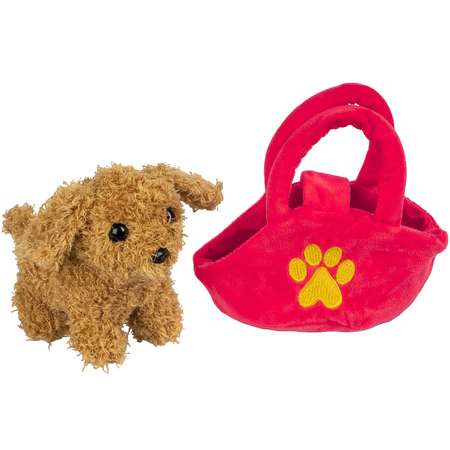Мягкая игрушка BONDIBON Собака в сумочке коричневого цвета с озвучкой 12 см