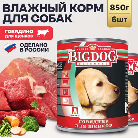 Корм влажный Зоогурман Big Dog Говядина Щенки 850 г х 6 шт.