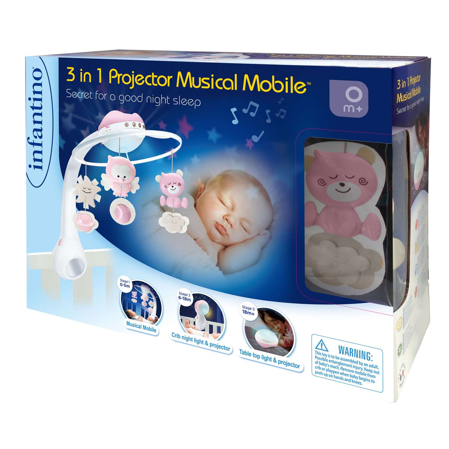 Мобиль-проектор INFANTINO 3 в 1 Музыкальный розовый - фото 1