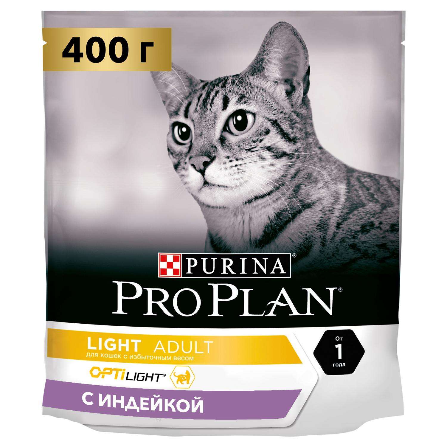Корм сухой для кошек PRO PLAN Adult 400г с индейкой с избыточным весом и склонных к полноте - фото 1