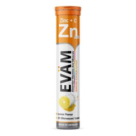 Шипучие витамины EVAM Zn С Цинк и Аскорбиновая кислота 20 таблеток