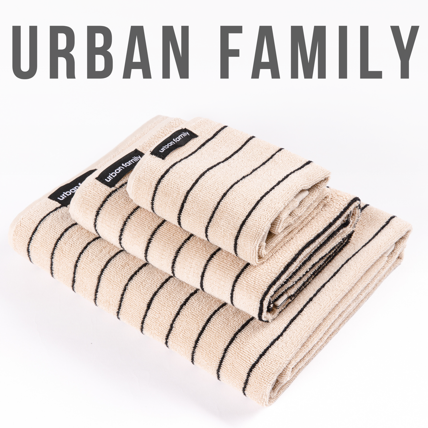 Набор махровых полотенец Urban Family Бежевый с черной полосой - фото 2