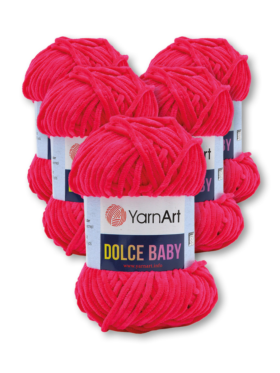 Пряжа для вязания YarnArt Dolce Baby 50 гр 85 м микрополиэстер нежная плюшевая 5 мотков 759 ярко-розовый - фото 3