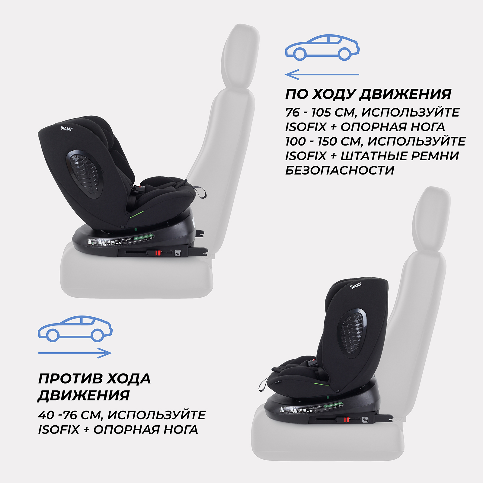 Автокресло Rant AY819 Helix isofix Black 40-150см - фото 4