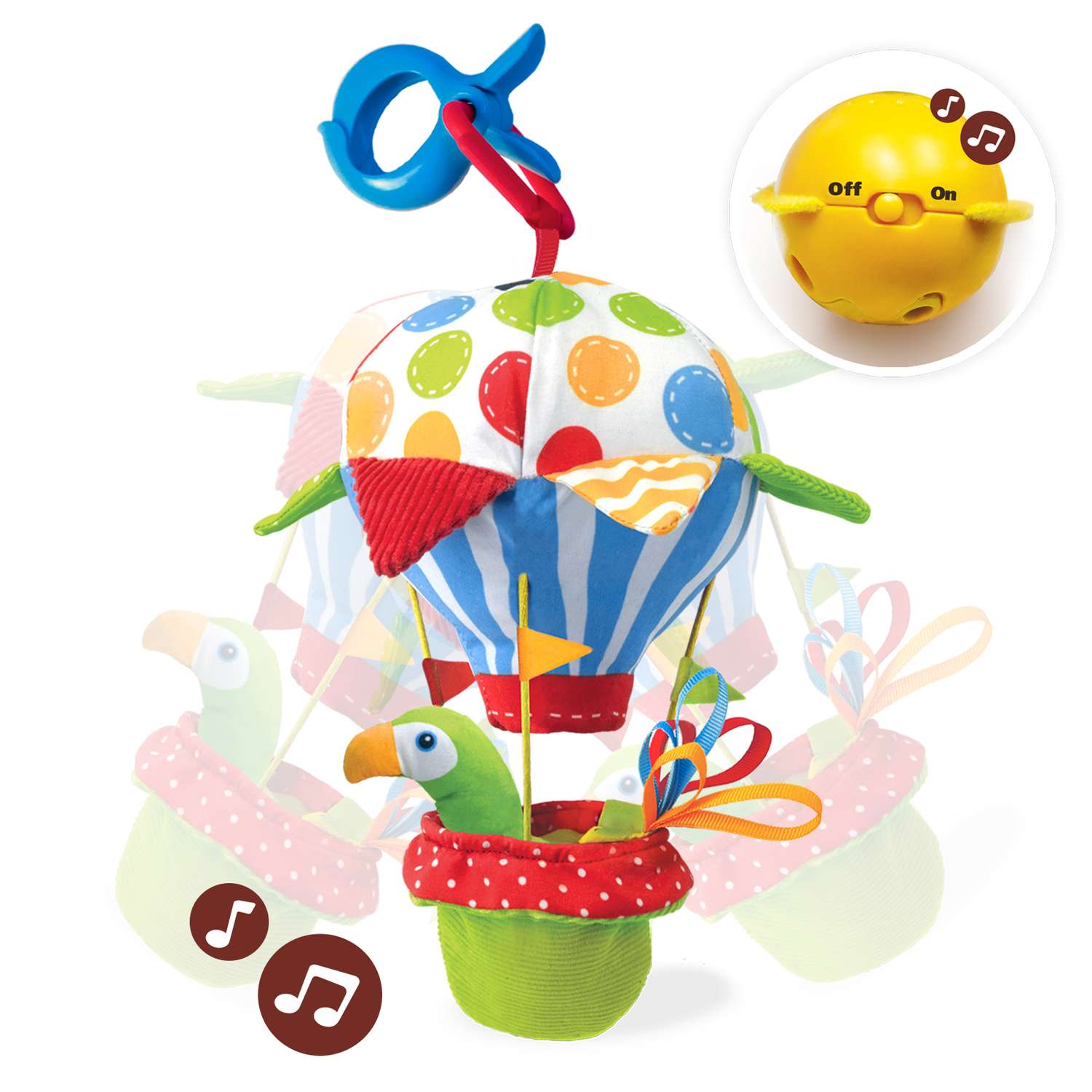 Игрушка мягкая музыкальная Yookidoo Попугай на воздушном шаре - фото 2