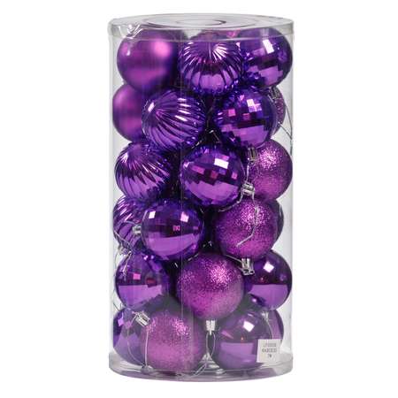 Набор елочных украшений BABY STYLE Шары фиолетовый принт ромбик дольки 6 см 24 шт
