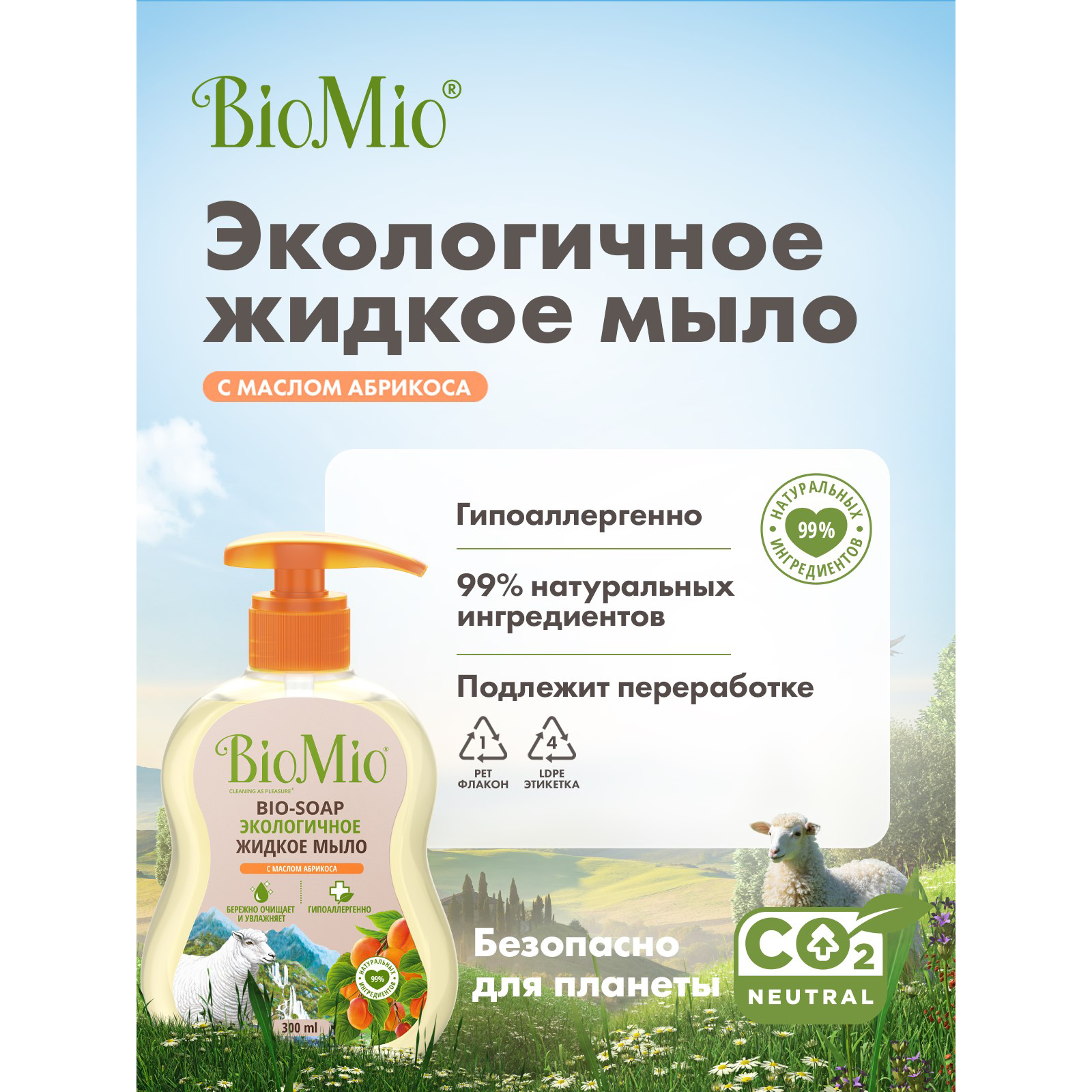 Мыло жидкое BioMio Bio-Soap с маслом абрикоса 300мл купить по цене 289 ₽ в  интернет-магазине Детский мир