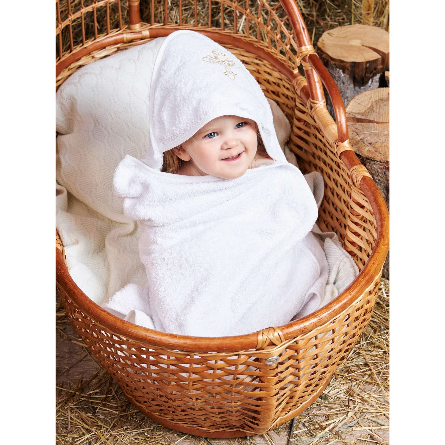 Полотенце-уголок Осьминожка для крещения с вышивкой - фото 2