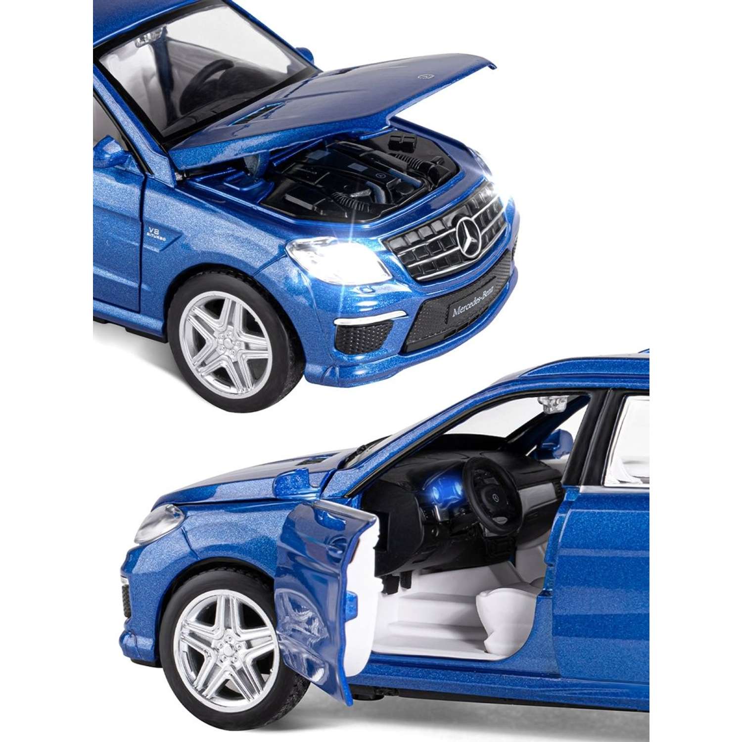 Машинка металлическая АВТОпанорама 1:32 Mercedes-Benz ML63 AMG синий инерционная JB1251149 - фото 7