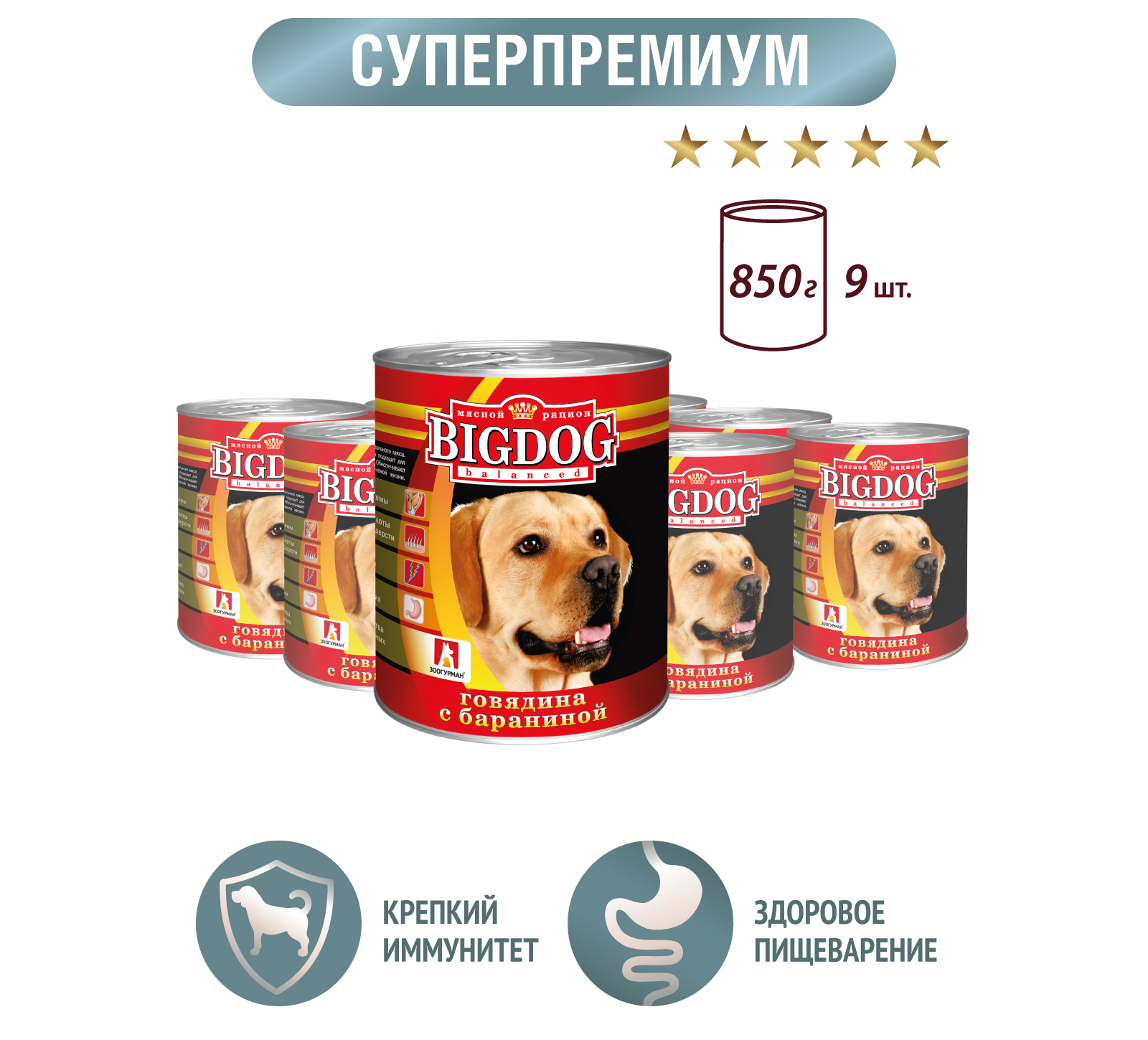 Корм влажный Зоогурман Big Dog Говядина с бараниной 850 г х 6 шт. - фото 5