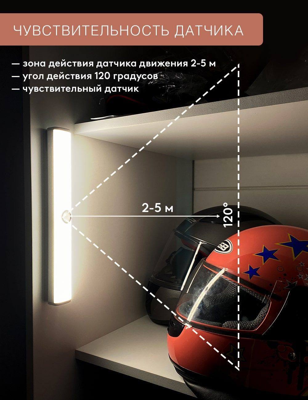 Светодиодный светильник ГЕЛЕОС переносной автономная LED подсветка 28см универсальная P5 4Вт/3.7V 3000mAh MicroUSB PIR - фото 3