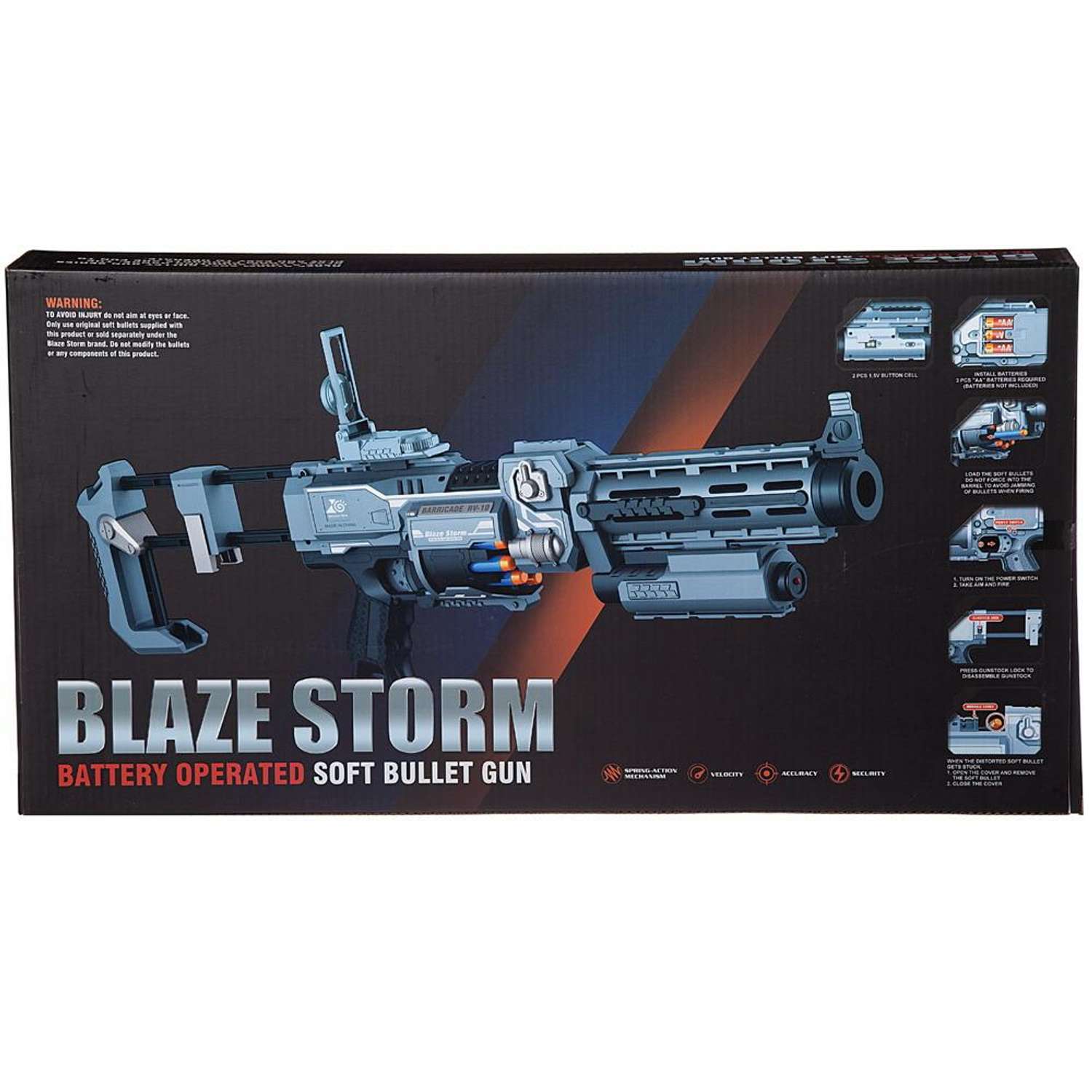 Бластер Blaze Storm Junfa серо голубой с 20 мягкими пулями автоматическая стрельба - фото 2