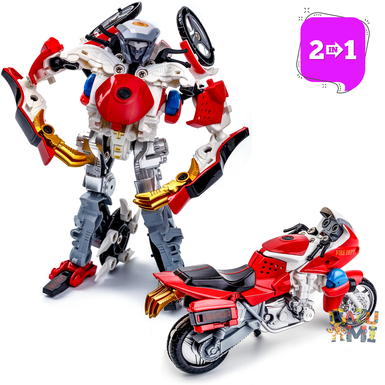 Робот трансформер BAZUMI Мотоцикл пожарный коллекционный 2 в 1 - фото 1