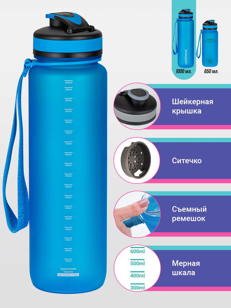 Бутылка для воды спортивная 1л UZSPACE 3032 синий - фото 3