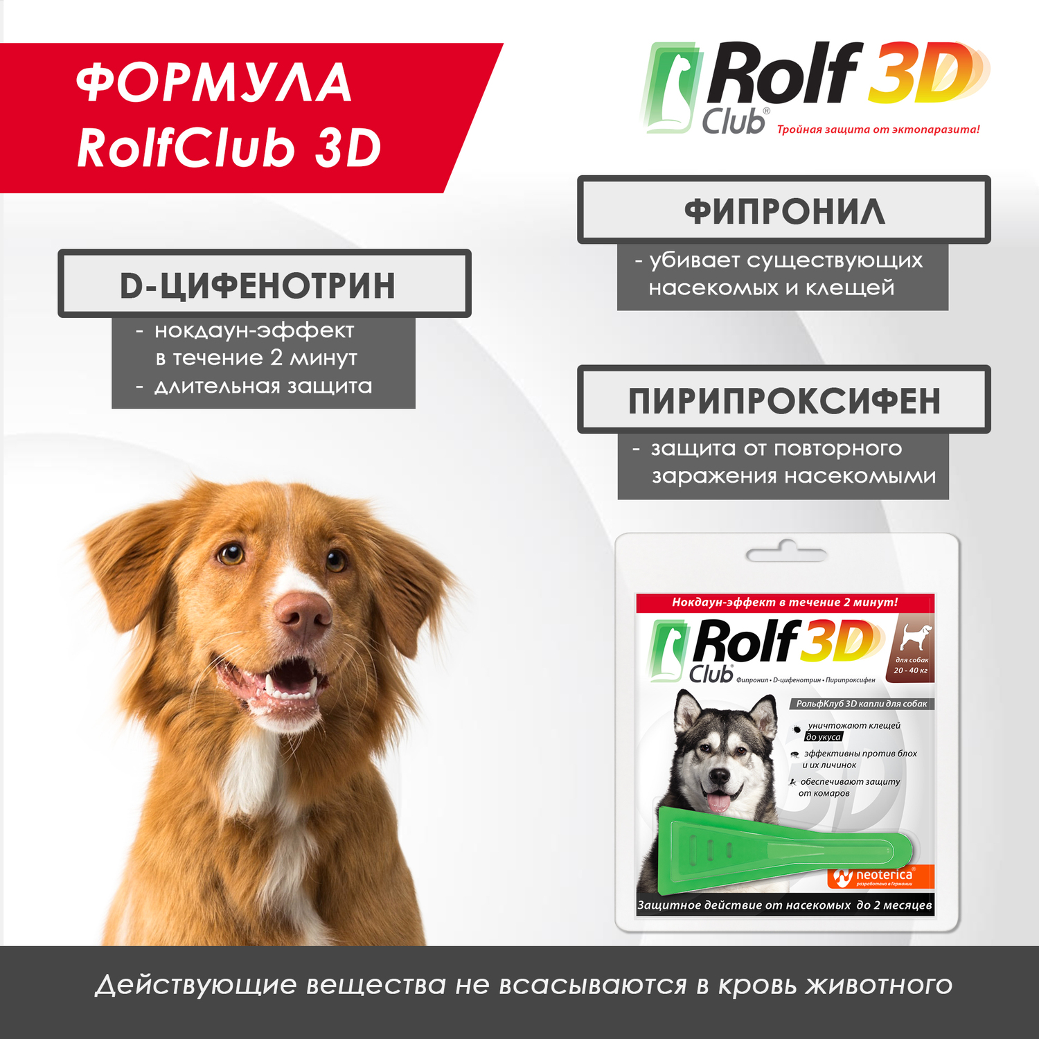 Капли для собак RolfClub3D 20-40кг от блох и клещей 2.5мл купить по цене  600 ₽ с доставкой в Москве и России, отзывы, фото