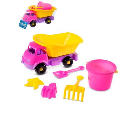 Набор ДЖАМБО Грузовик с песочным набором желто-розовый 6 предметов