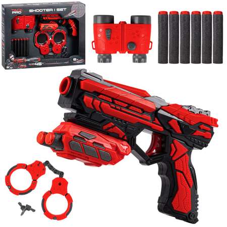 Игрушечное оружие Маленький Воин Бластер с мягкими пулями в комплекте 6 пуль наручники бинокль ручной взвод JB0208894