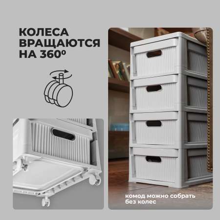 Комод Econova на колесах Velvet 4 ящика 300х385х690 мм светло-серый флэк