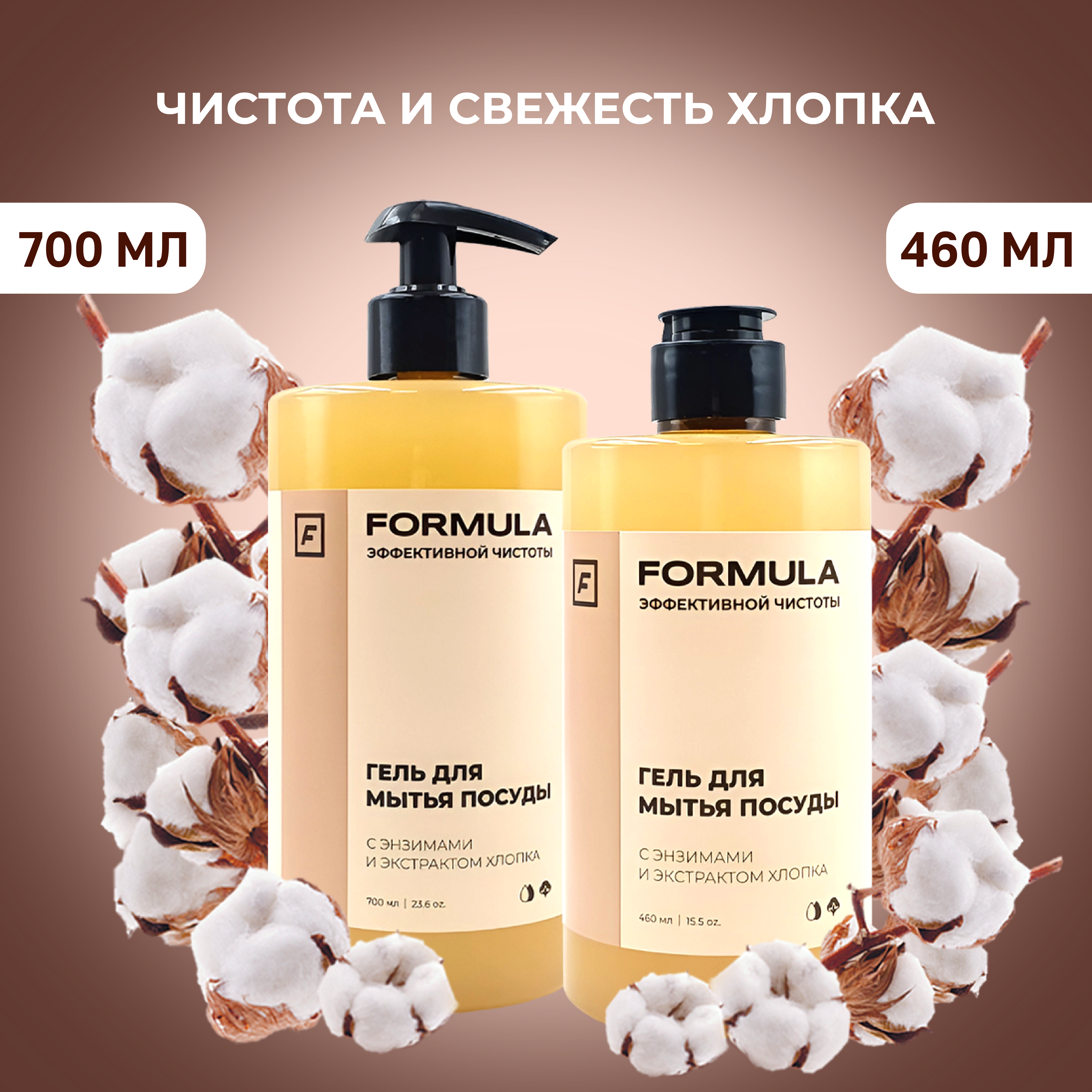 Гель для мытья посуды F Formula С энзимами и экстрактом хлопка 460 мл - фото 2