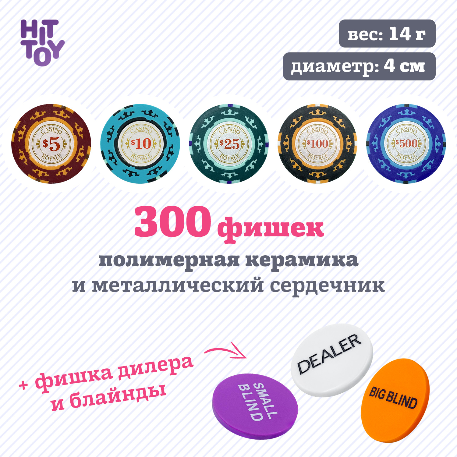 Покерный набор HitToy Casino Royale 300 фишек с номиналом в чемодане купить  по цене 9394 ₽ в интернет-магазине Детский мир