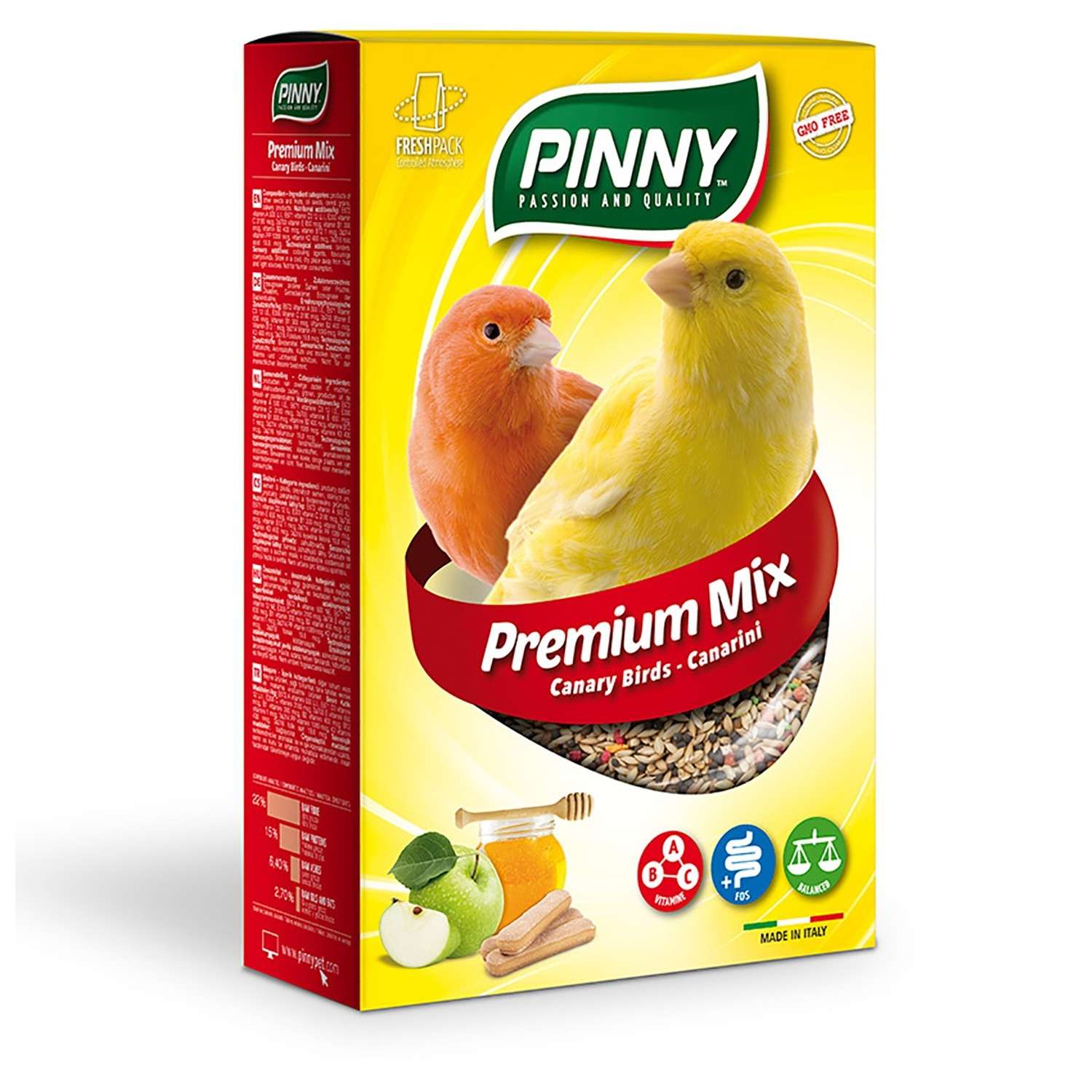 Корм для канареек PINNY 0.8кг Premium Mix Canary с фруктами-бисквитом-витаминами - фото 1