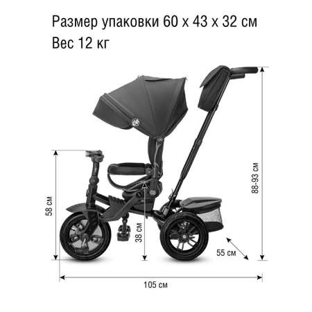 Детский велосипед-коляска CITYRIDE Lunar 2.0 трехколесный диаметр колес 12/10 черный
