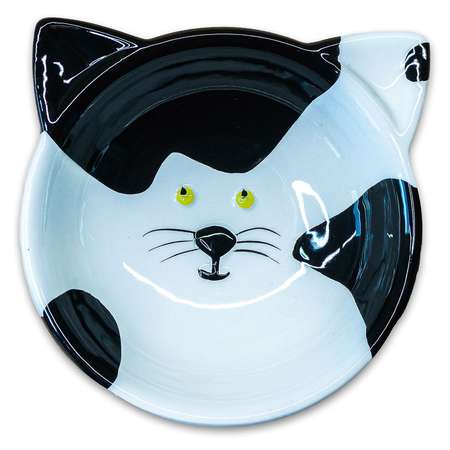 Миска для кошек Mr.Kranch Мордочка кошки керамическая 120мл Черно-белая