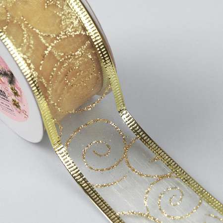 Лента Арт Узор капроновая с металлической нитью «Вензеля». 38 мм×2.7 ± 0.5 м. цвет золотой