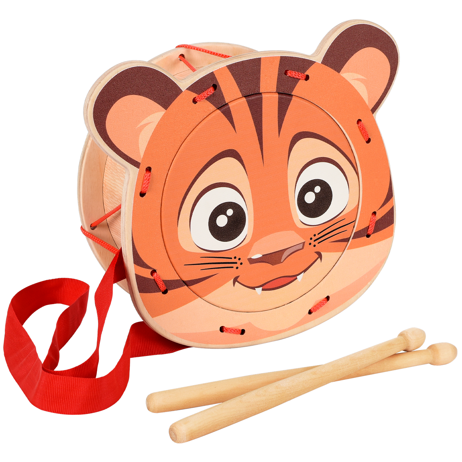 Музыкальный инструмент детский Мега Тойс деревянный барабан игрушка Львёнок - фото 1