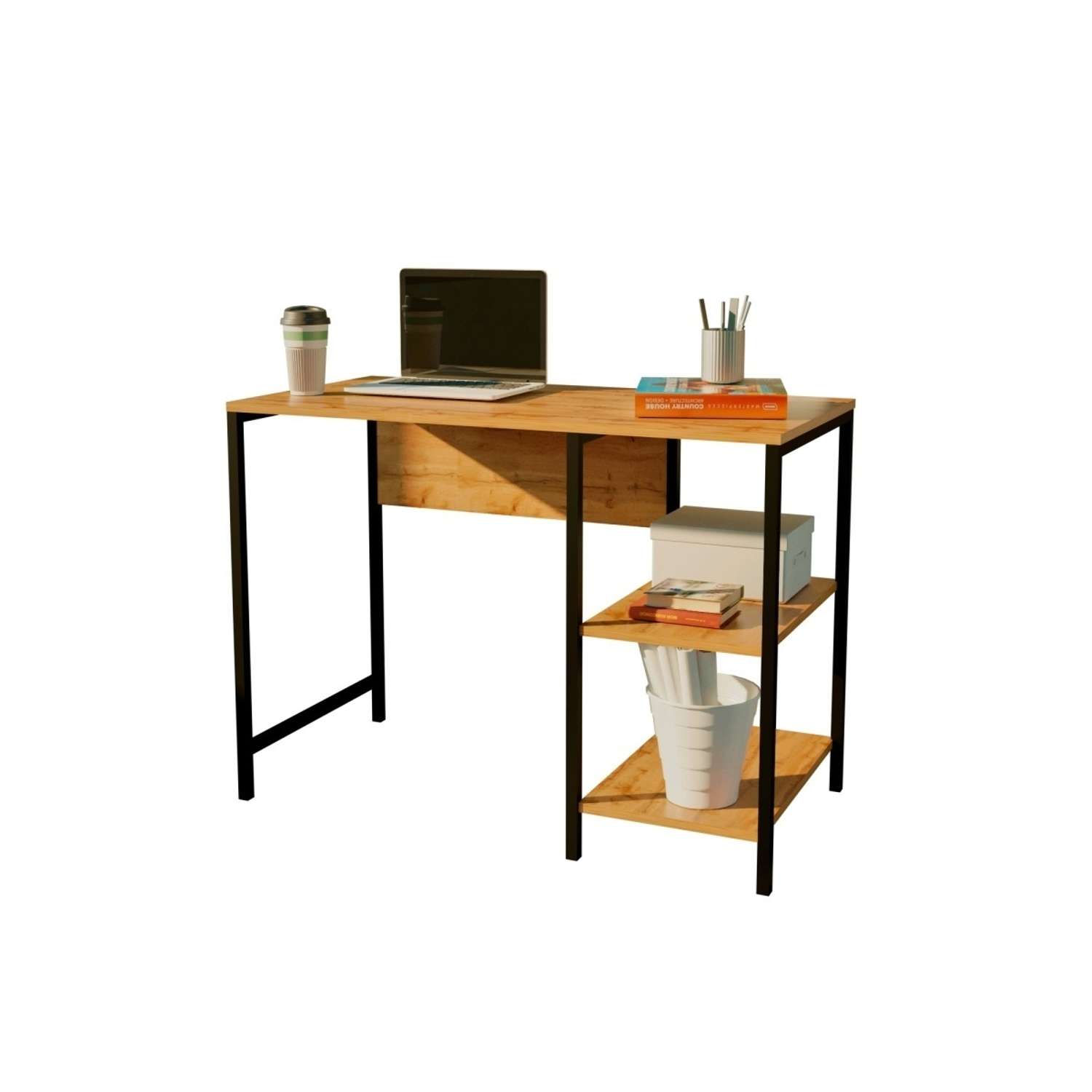 Стол компьютерный письменный WoodSteel в стиле лофт Chicago с тумбой 100x50x73 см чёрный - фото 1