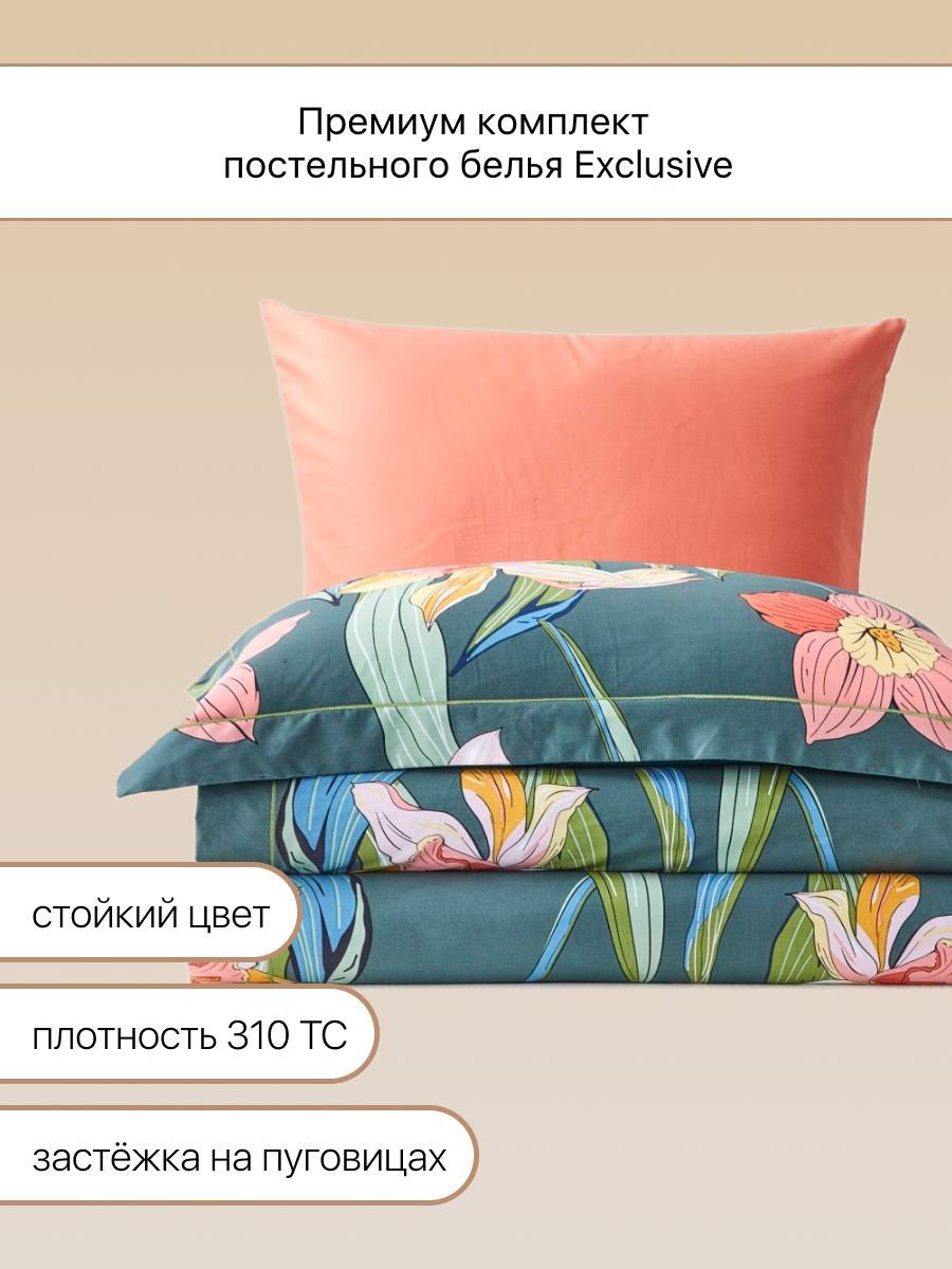 Постельное белье Arya Home Collection 1.5 спальное 160х220 Exclusive Evergreen комплект сатин наволочки 50х70 и 70х70 - фото 1