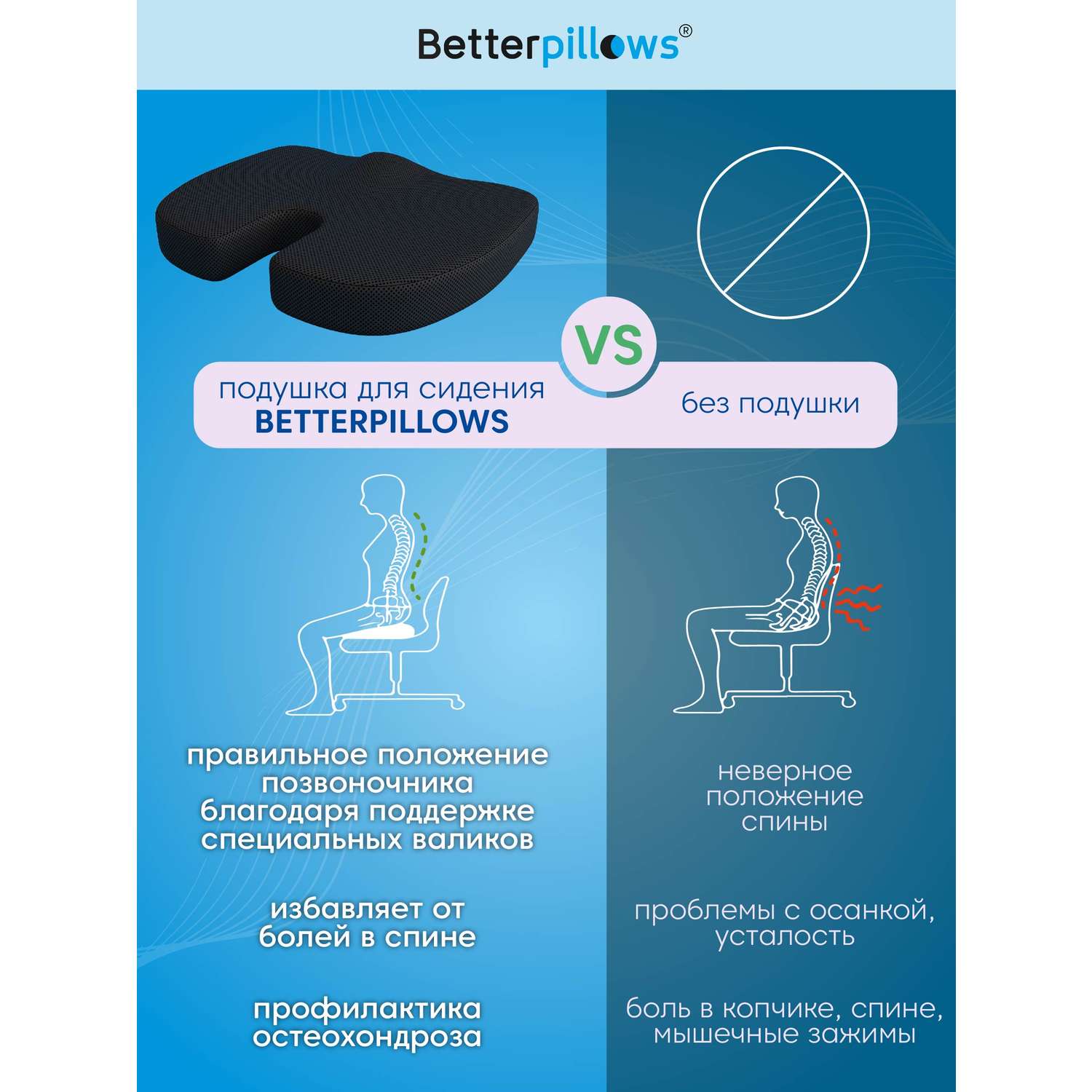 Ортопедическая подушка Betterpillows Comfort seat black - фото 2