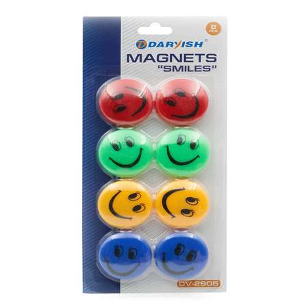 Магниты для доски Darvish канцелярские школьные разноцветные диаметр Смайлики 4 см 8 шт