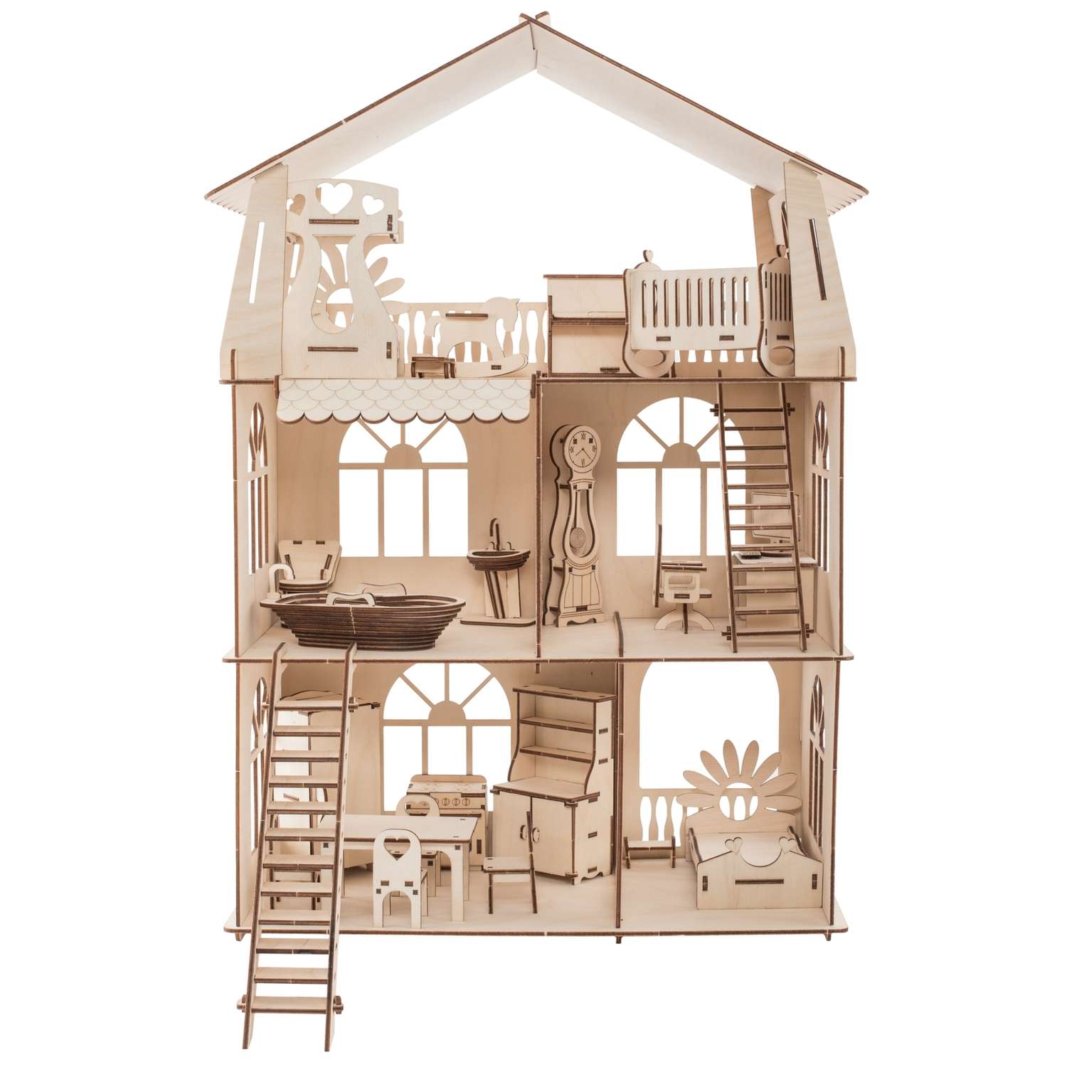 Деревянный конструктор ХэппиДом Кукольный дом для лол с мебелью Premium - фото 2