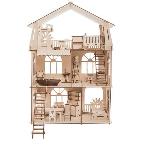 Деревянный конструктор ХэппиДом Кукольный дом для лол с мебелью Premium