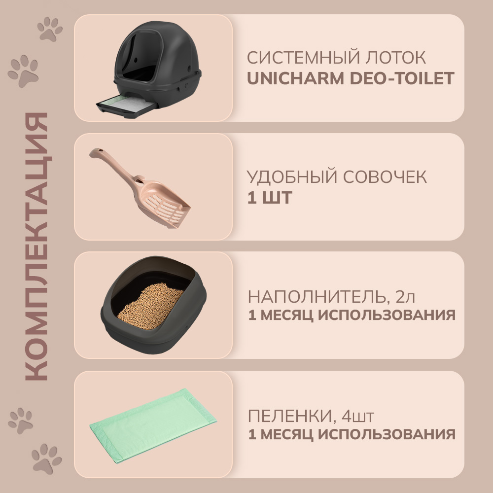 Системный туалет DeoToilet Unicharm для кошек закрытого типа цвет темно-серый набор - фото 2