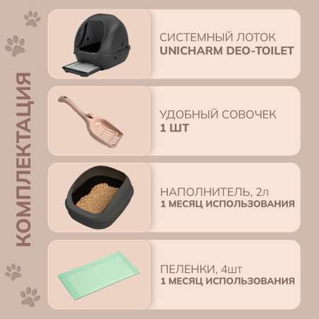 Системный туалет DeoToilet Unicharm для кошек закрытого типа цвет темно-серый набор