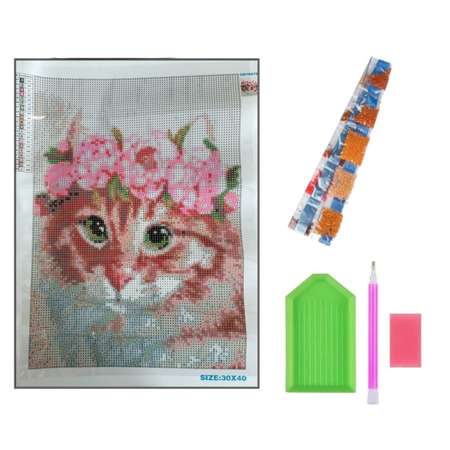 Алмазная мозаика Seichi Котёнок с венком 30х40 см