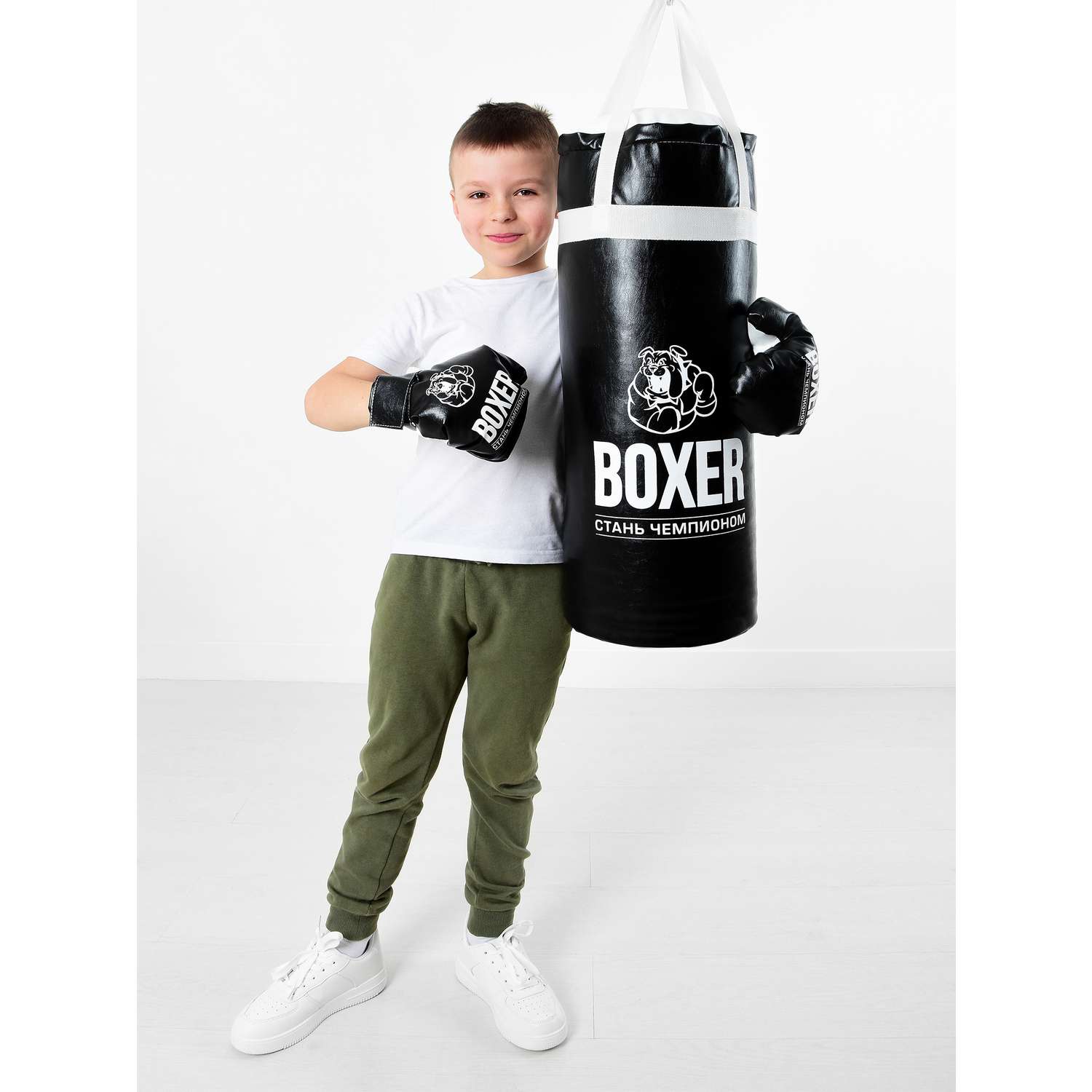 Боксерская груша и перчатки Мега Тойс набор для бокса 60 см для детей черный - фото 7