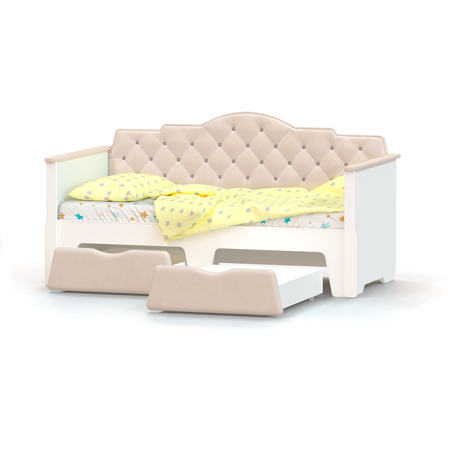 Детская кровать-софа Roomiroom односпальная Princess Принцесса 80х160 с мягкой спинкой и ящиками на колесиках