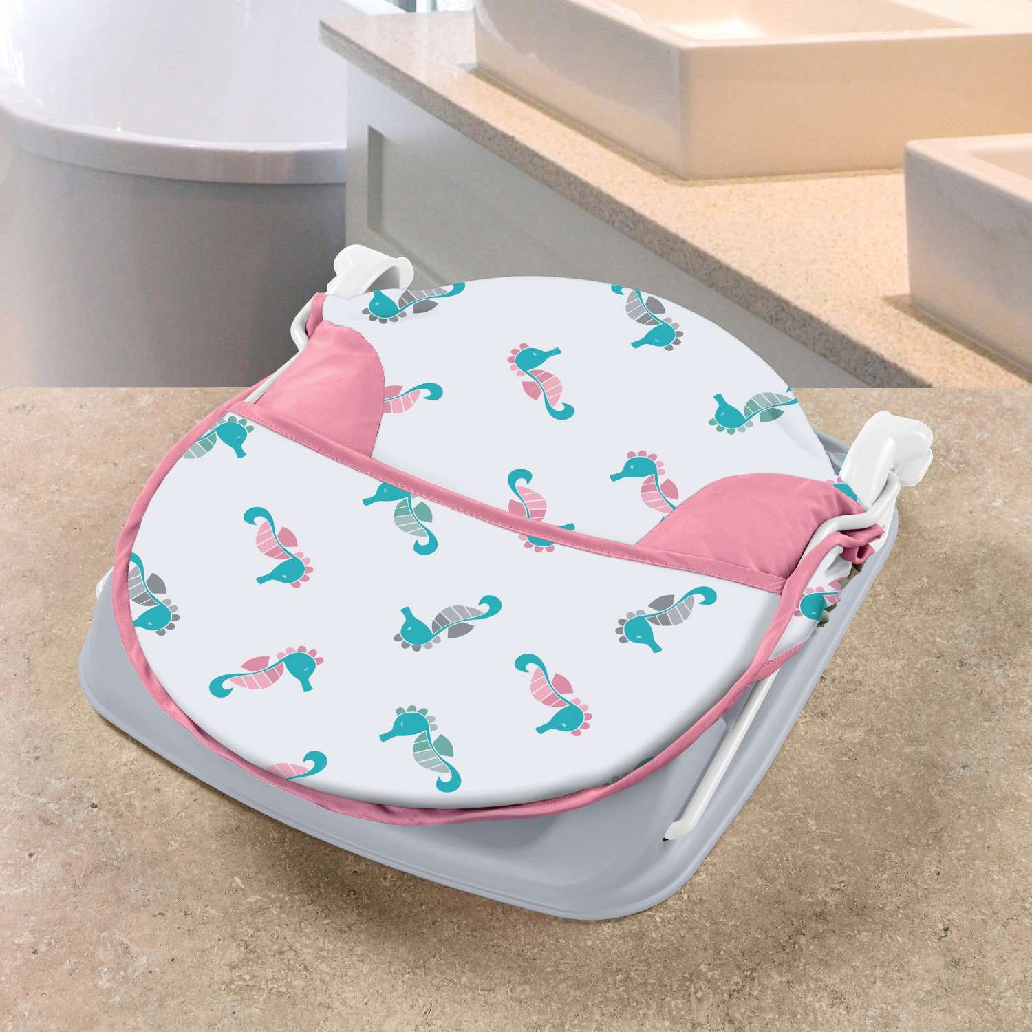 Лежак для купания Summer Infant с подголовником Deluxe Baby Bather морские коньки/розовый - фото 3