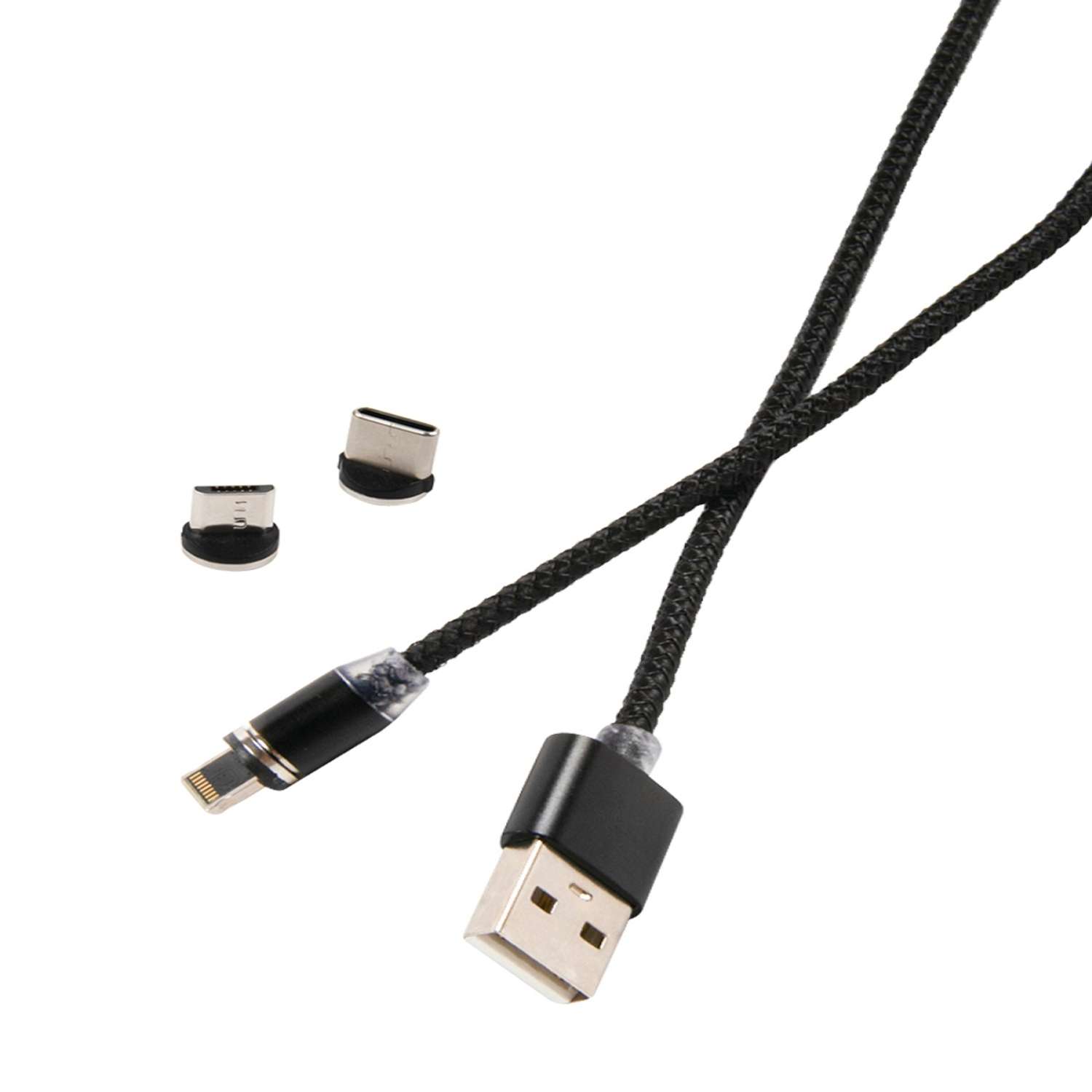Дата-кабель RedLine магнитный USB -Type-C/8 - pin/micro USB (3 в 1) нейлоновая оплетка круглый черный - фото 2